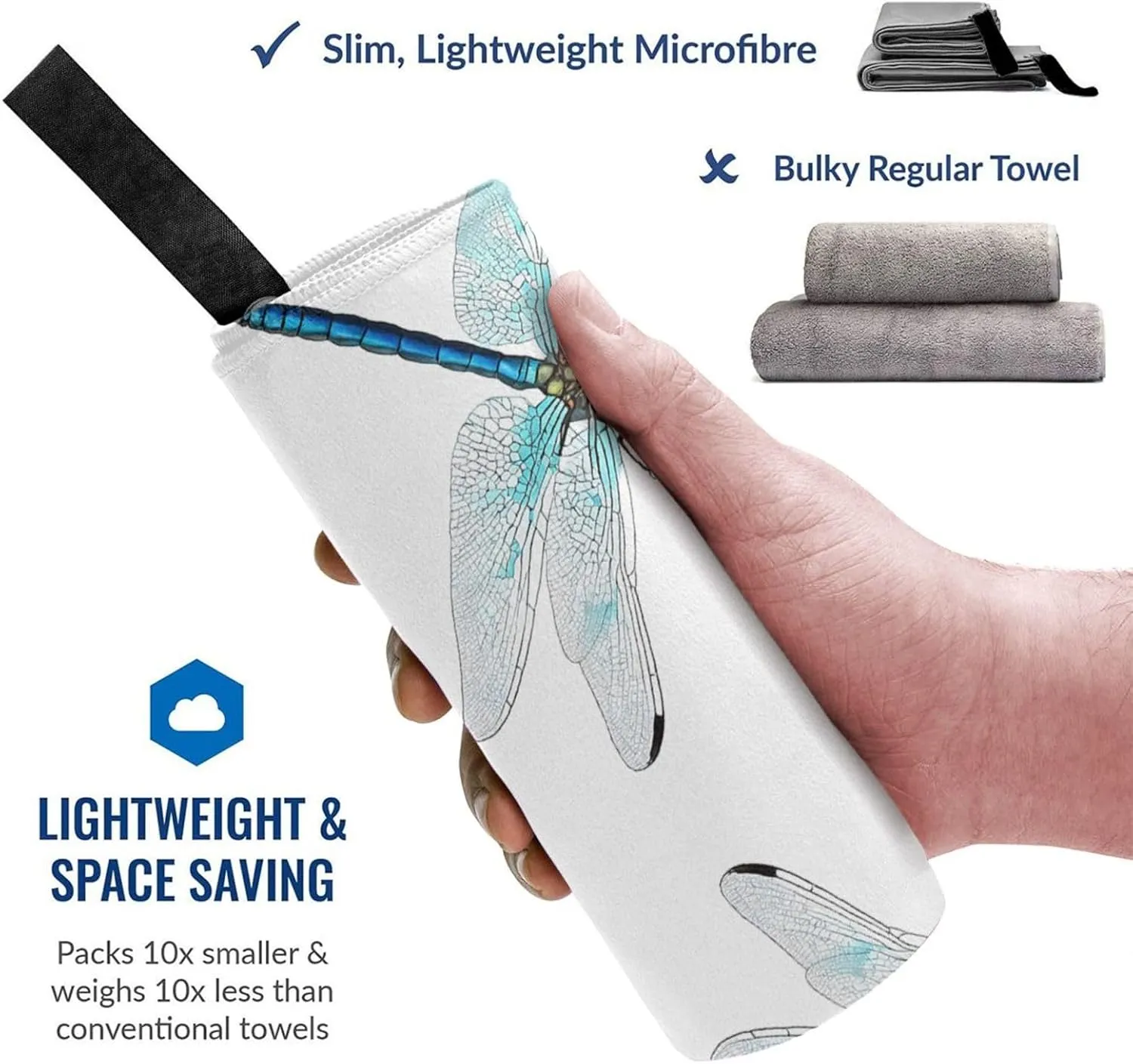 Dragonfly Print Premium Compact Microfiber Travel Towel-Featherlight & Quick Dry,Sand-Resistant Beach Towel for Swimming,Camping,Vacation Essentials with Carry Pouch