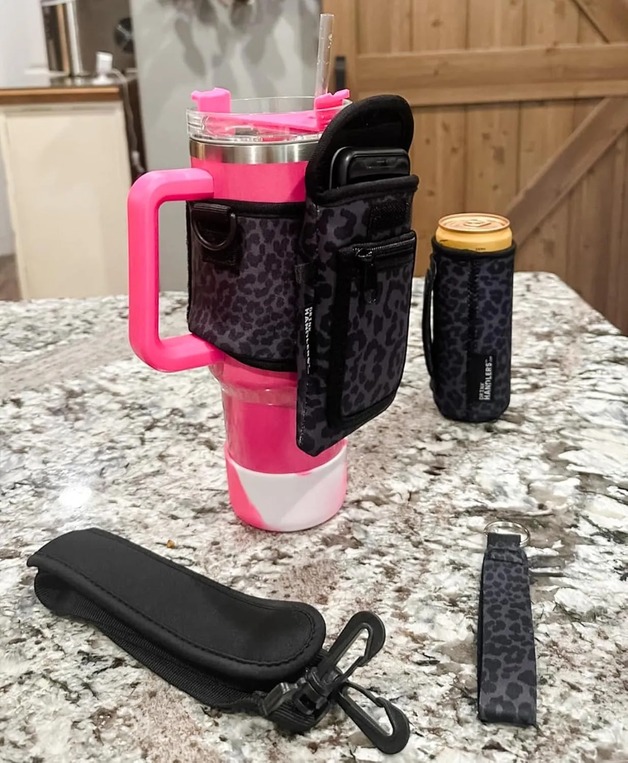Drink Handlers Around Drink Wrap with Pocket Purse - Versatile Water Bottle Holder with Strap, Ideal for Gym, Travel, Running - 30-40oz Tumbler, Carrier Bag, Butterfly
