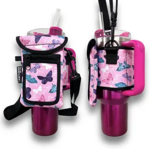 Drink Handlers Around Drink Wrap with Pocket Purse - Versatile Water Bottle Holder with Strap, Ideal for Gym, Travel, Running - 30-40oz Tumbler, Carrier Bag, Butterfly