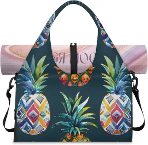 Duffel Bag Yoga Bag for WomenPineapples Printed Beach Bag with Shoe Storage & Yoga Mat Strap