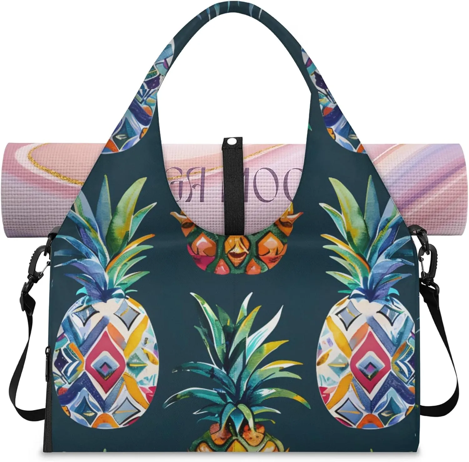 Duffel Bag Yoga Bag for WomenPineapples Printed Beach Bag with Shoe Storage & Yoga Mat Strap
