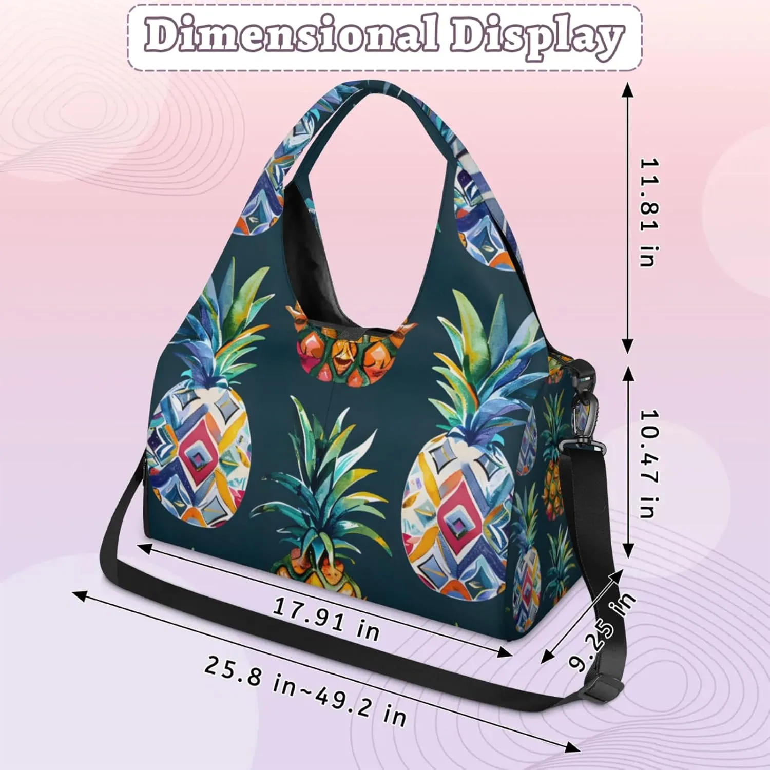 Duffel Bag Yoga Bag for WomenPineapples Printed Beach Bag with Shoe Storage & Yoga Mat Strap