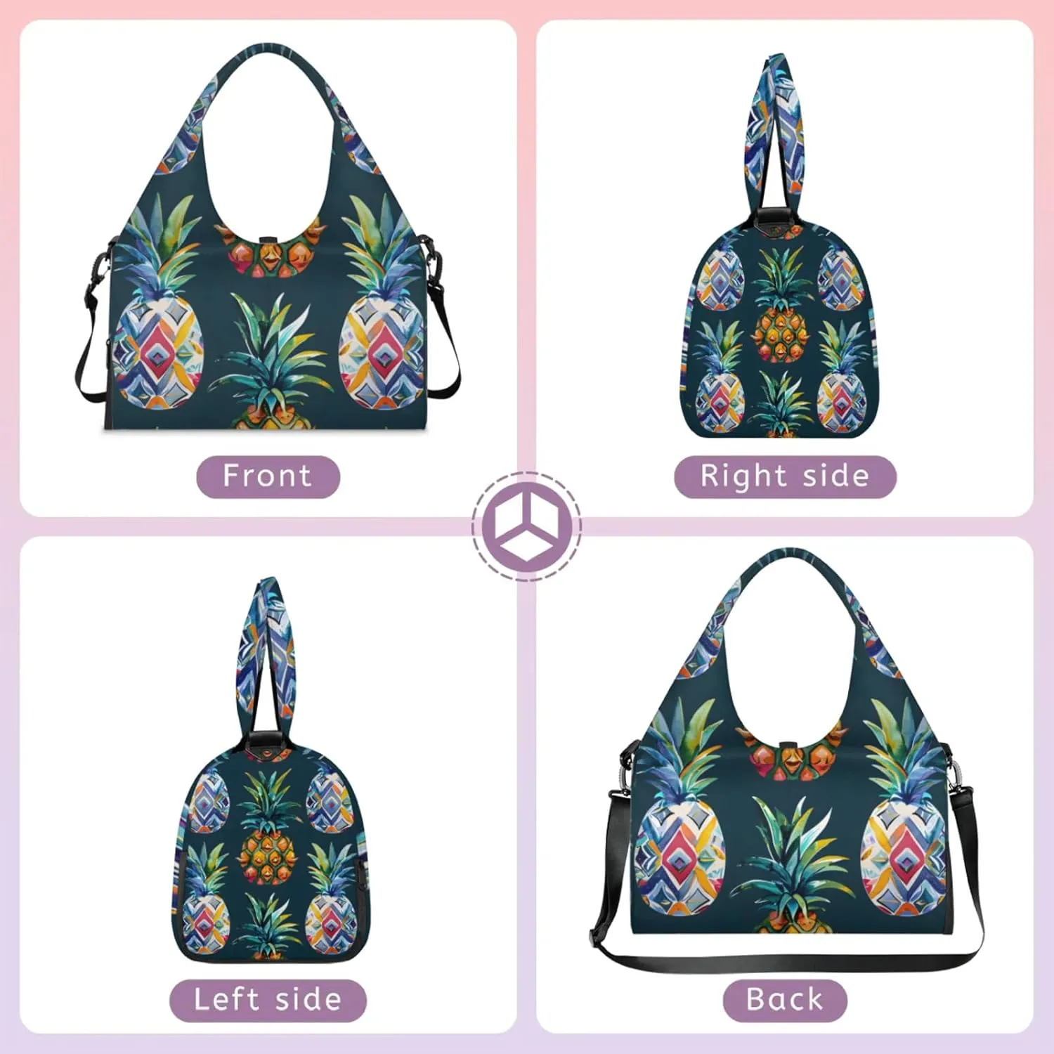 Duffel Bag Yoga Bag for WomenPineapples Printed Beach Bag with Shoe Storage & Yoga Mat Strap