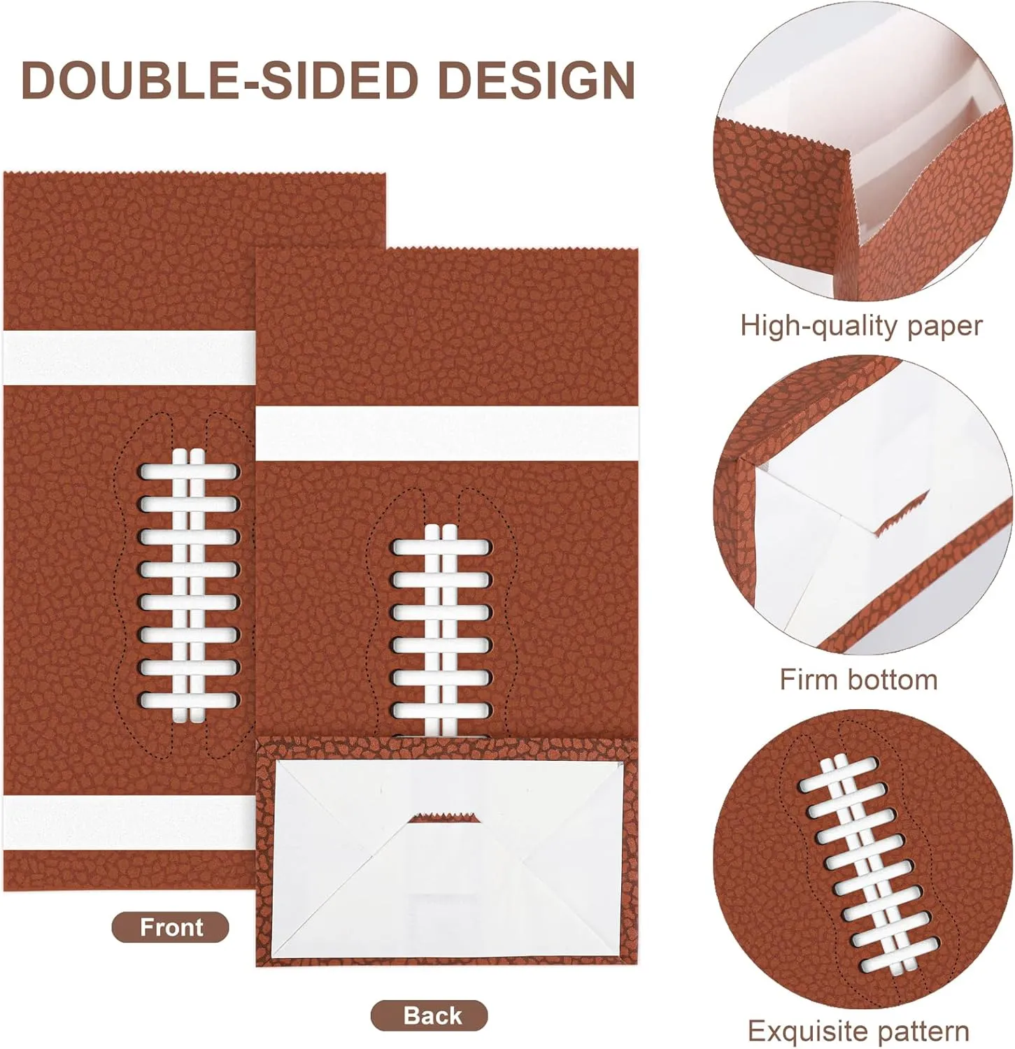 durony 24 Pack Football Gift Bags Paper Treat Bags Football Print Goodie Bags with Stickers for Sports Theme Party Decorations, Game Celebration Supplies