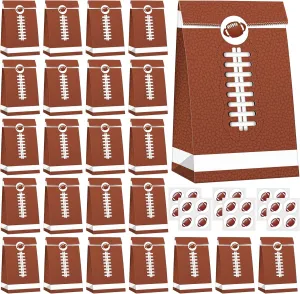 durony 24 Pack Football Gift Bags Paper Treat Bags Football Print Goodie Bags with Stickers for Sports Theme Party Decorations, Game Celebration Supplies