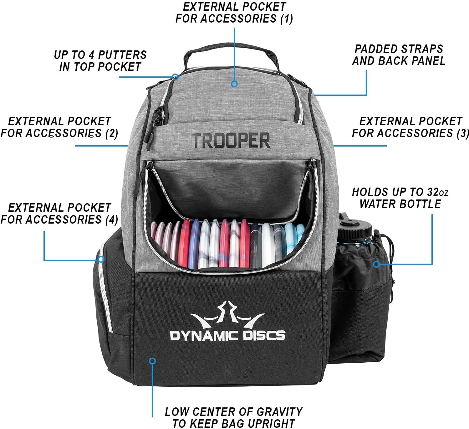 Dynamic Discs Trooper Disc Golf Bag | Large Frisbee Bags with 18  Discs Capacity | Lightweight & Durable Backpack | Great Gifts or Disc Golf Accessories for Men | Ideal for Beginners & Pro Players