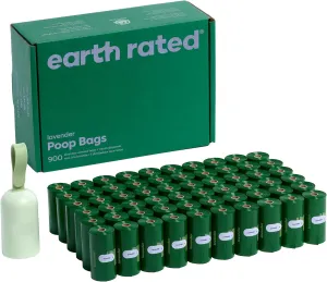 Earth Rated Dog Poop Bag Holder with Bags, Durable and Guaranteed Leakproof, Lavender Scented, 1 Dispenser and 900 Count
