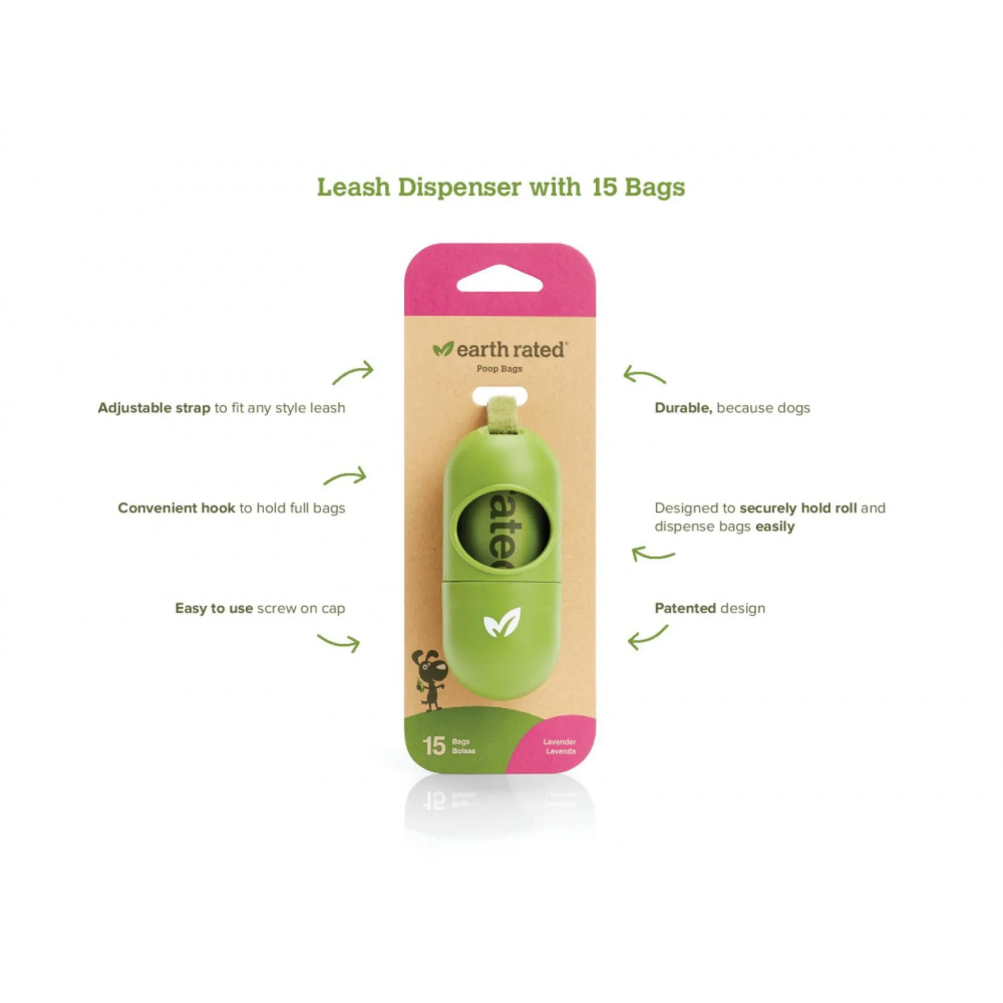 Earth Rated Leash Dispenser with Lavender Scented Waste Bags