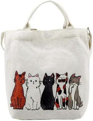 EatingBiting 12.60'' Women Cartoon Lucky Cats Canvas Tote Shopping Handbag Beach Purse Shoulder Bag