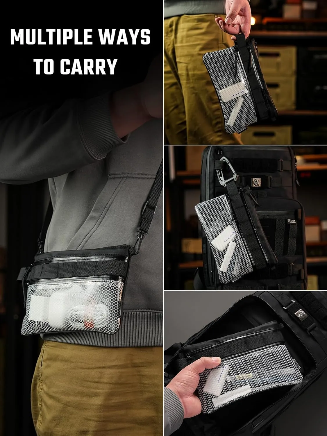 EDC Modular Carry Pouch, Waterproof Nylon Organization, Multifunctional Utility Carry Pouch, Semi-Transparent Mesh Pouch for Storing Tools, Daily Necessities