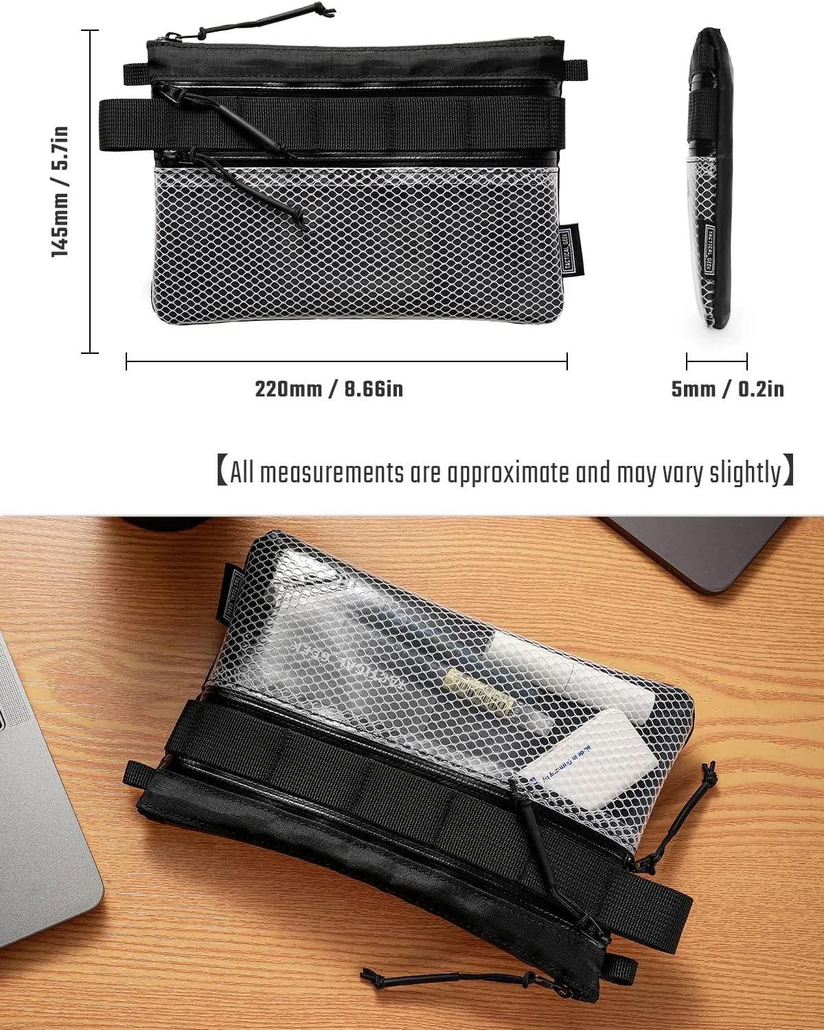 EDC Modular Carry Pouch, Waterproof Nylon Organization, Multifunctional Utility Carry Pouch, Semi-Transparent Mesh Pouch for Storing Tools, Daily Necessities
