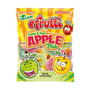 Efruttii Sweet & Sour Apple Trio, Vegan Gummy Candy, 3.5oz (12 PACK)