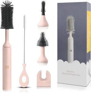 Electric Cleaning Brush with Electric Bottle Cleaner Set and Straw Brush,Suitable for Kitchen Brush and Baby Bottle Brush.Waterproof IPX65(Pink