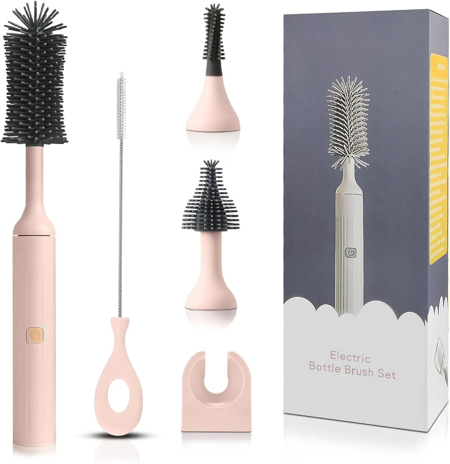 Electric Cleaning Brush with Electric Bottle Cleaner Set and Straw Brush,Suitable for Kitchen Brush and Baby Bottle Brush.Waterproof IPX65(Pink