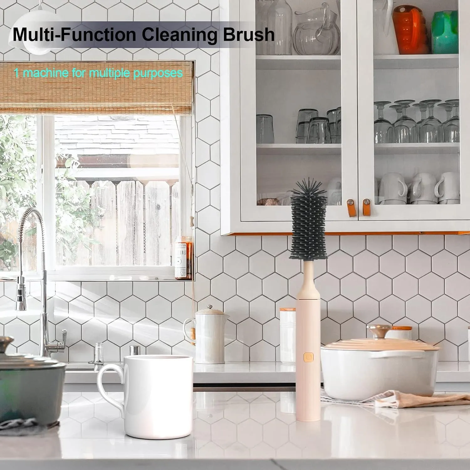 Electric Cleaning Brush with Electric Bottle Cleaner Set and Straw Brush,Suitable for Kitchen Brush and Baby Bottle Brush.Waterproof IPX65(Pink
