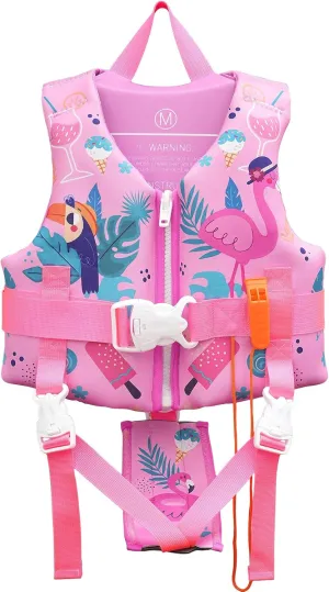 Elejolie Toddler Swim Vest for 1-9  Years, Water Safety Aid Jacket with Crotch Adjustable Belt, Floaties for 20-90 lbs, Great for Pool, Beach, Boats, Summer Vacations & Water Parks