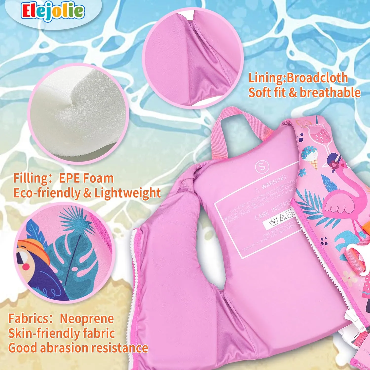 Elejolie Toddler Swim Vest for 1-9  Years, Water Safety Aid Jacket with Crotch Adjustable Belt, Floaties for 20-90 lbs, Great for Pool, Beach, Boats, Summer Vacations & Water Parks