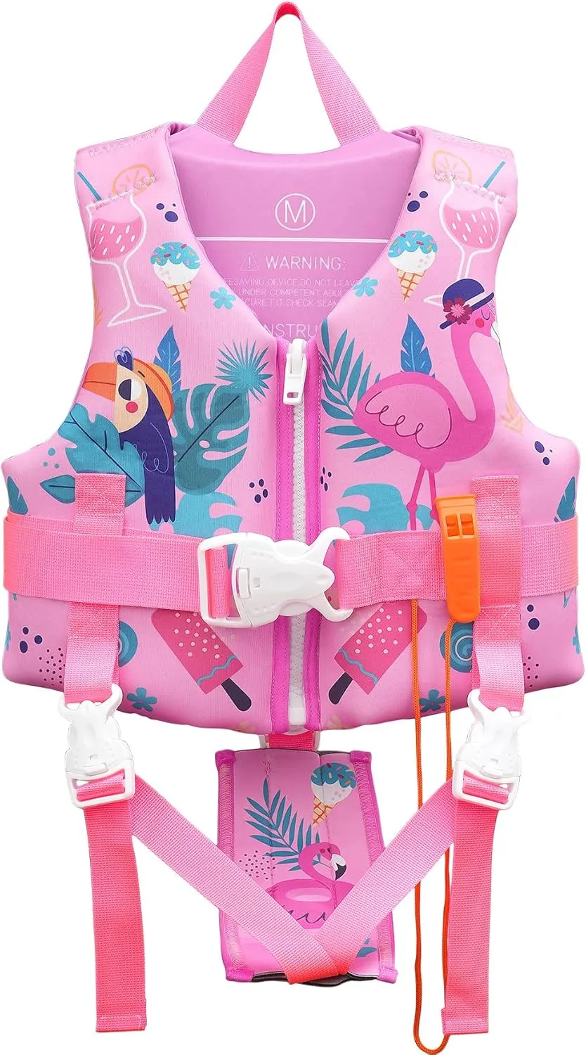 Elejolie Toddler Swim Vest for 1-9  Years, Water Safety Aid Jacket with Crotch Adjustable Belt, Floaties for 20-90 lbs, Great for Pool, Beach, Boats, Summer Vacations & Water Parks