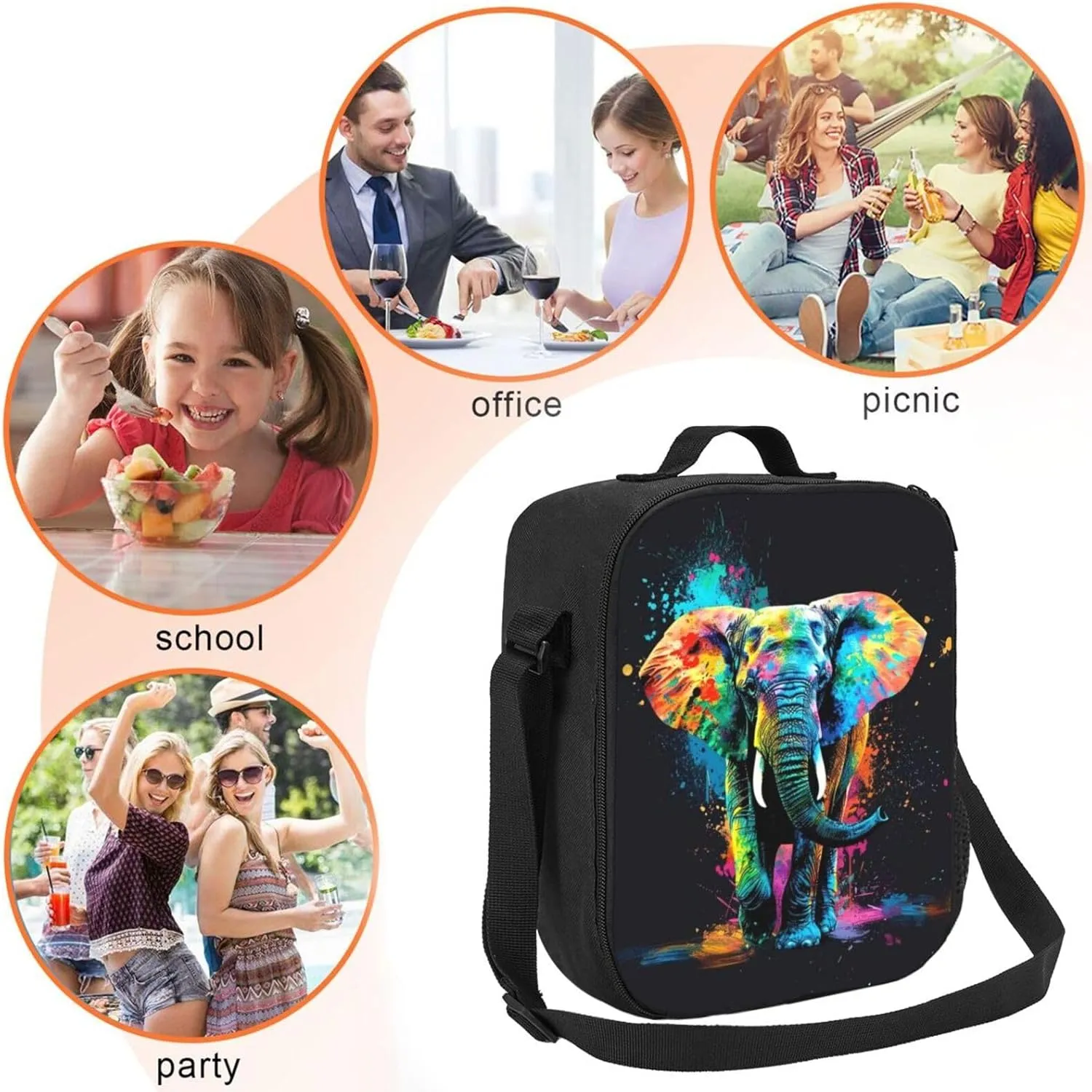 Elephant Lunch Box Insulated Lunch Bag for Women Men Reusable Large Capacity Lunchbox with Shoulder Strap Small Leakproof Cooler Food Bento Tote Bag for Work Travel Picnic
