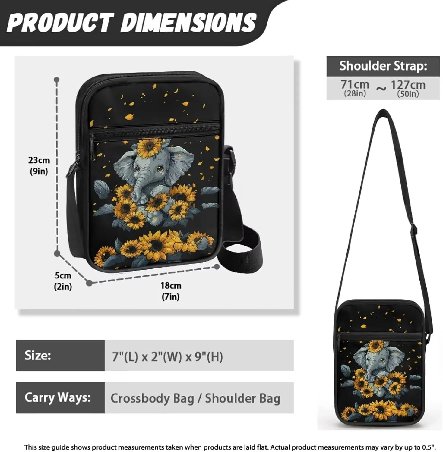 Elephant Pattern Small Crossbody Bags Zip Satchel Messenger Sling Bag for Women Men