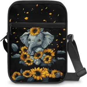 Elephant Pattern Small Crossbody Bags Zip Satchel Messenger Sling Bag for Women Men