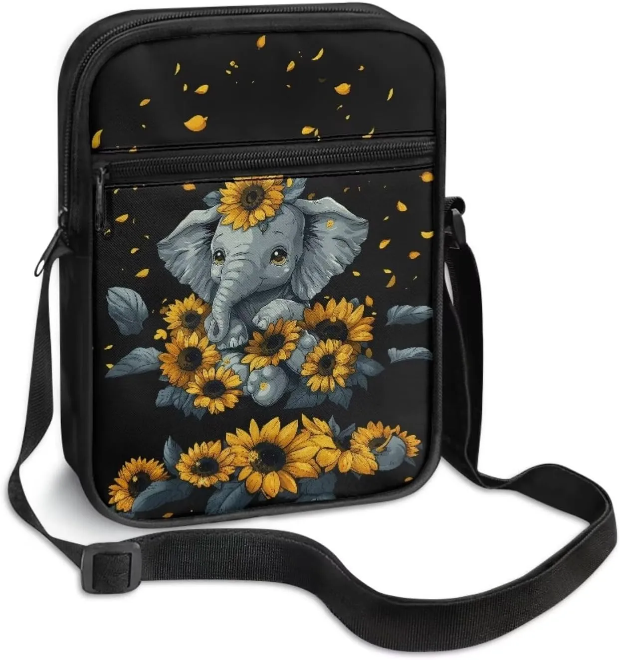 Elephant Pattern Small Crossbody Bags Zip Satchel Messenger Sling Bag for Women Men