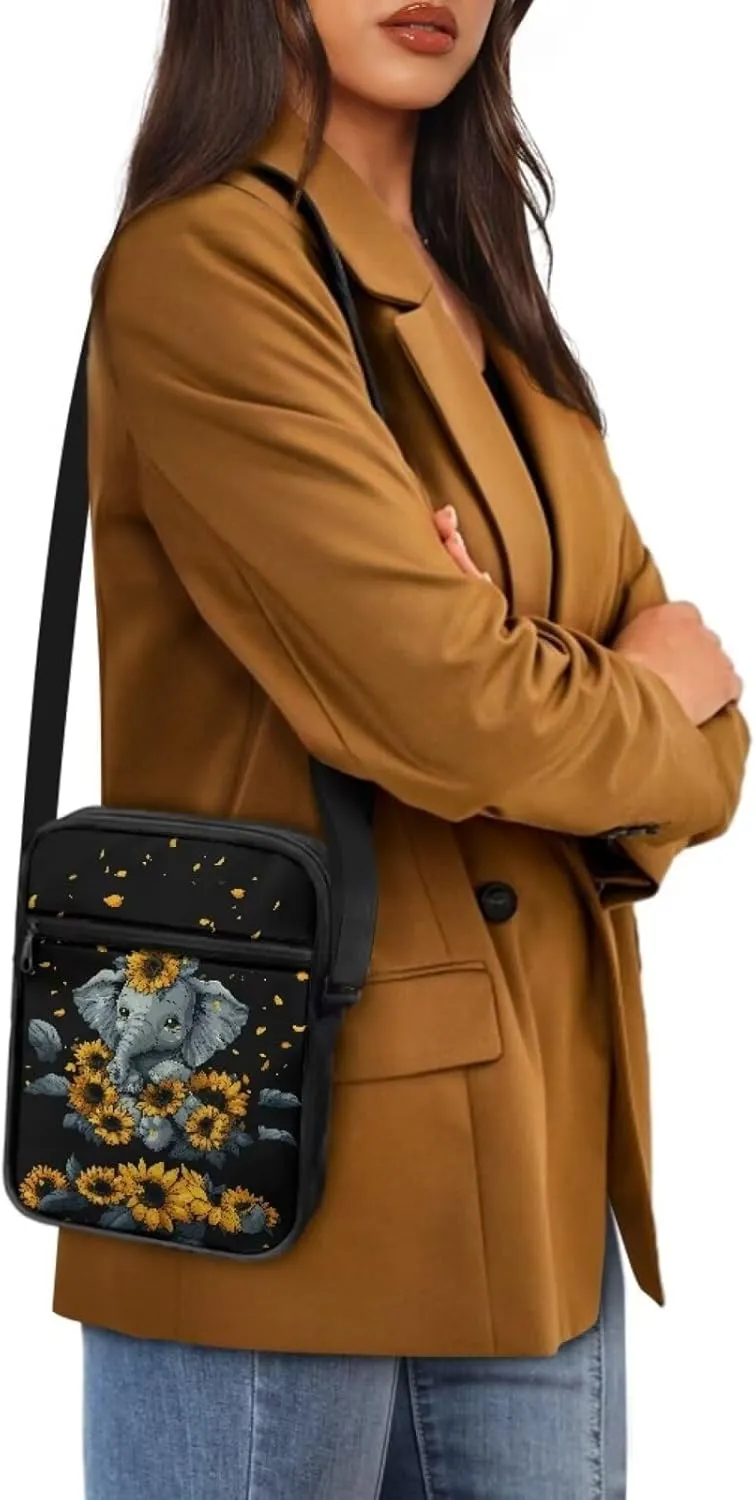 Elephant Pattern Small Crossbody Bags Zip Satchel Messenger Sling Bag for Women Men
