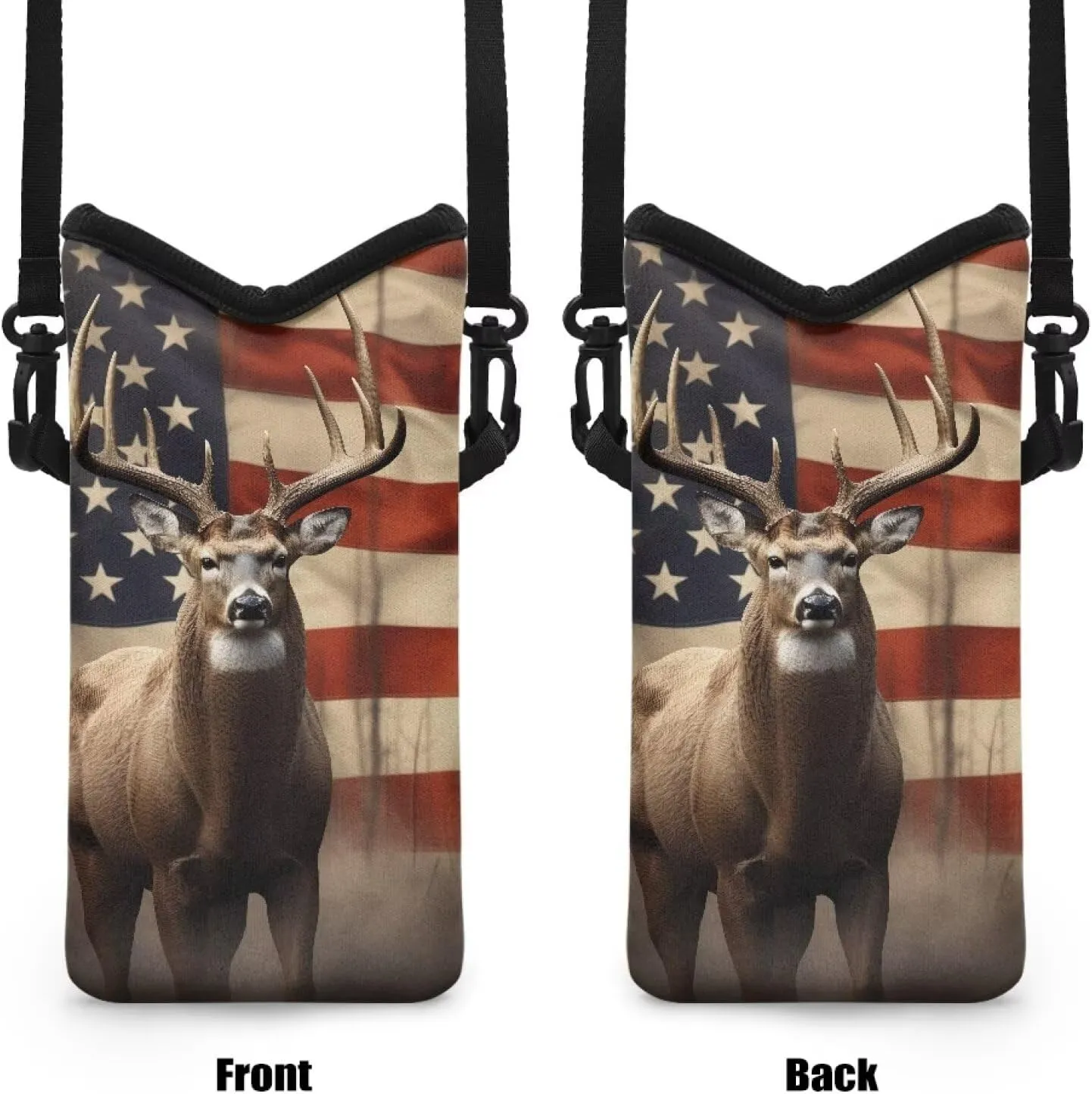 Elk American Flag Print Protective Cell Phone Sleeves for Women Men Mini Shoulder Phone Pouch Compact Soft Phone Sleeve with Adjustable Buckle Phone Bag