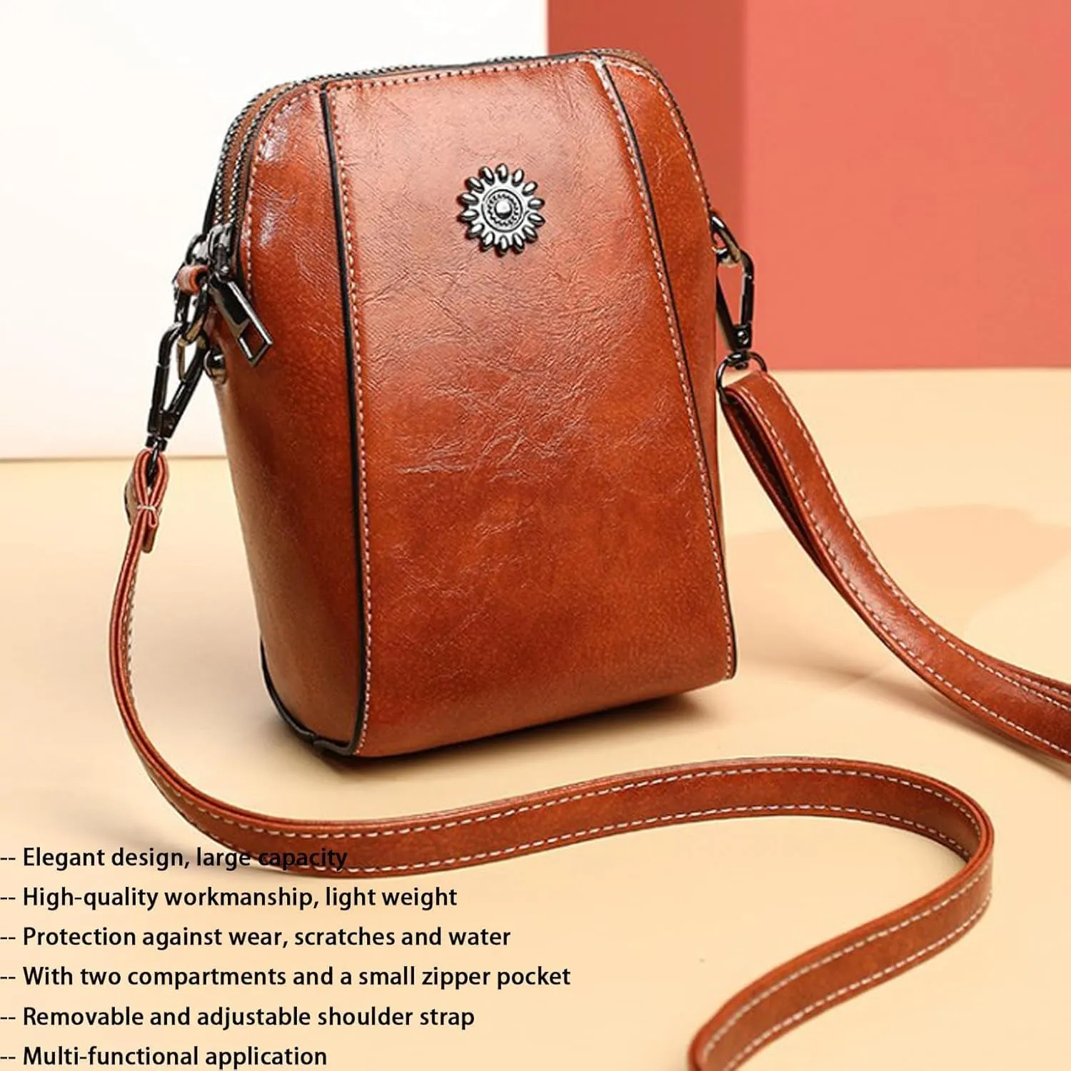 Elmyse Crossbody Bag Leather, Elmyse Crossbody Bag, Elmyse Bag, Retro All-Match Vertical Cellphone Soft Leather Bag