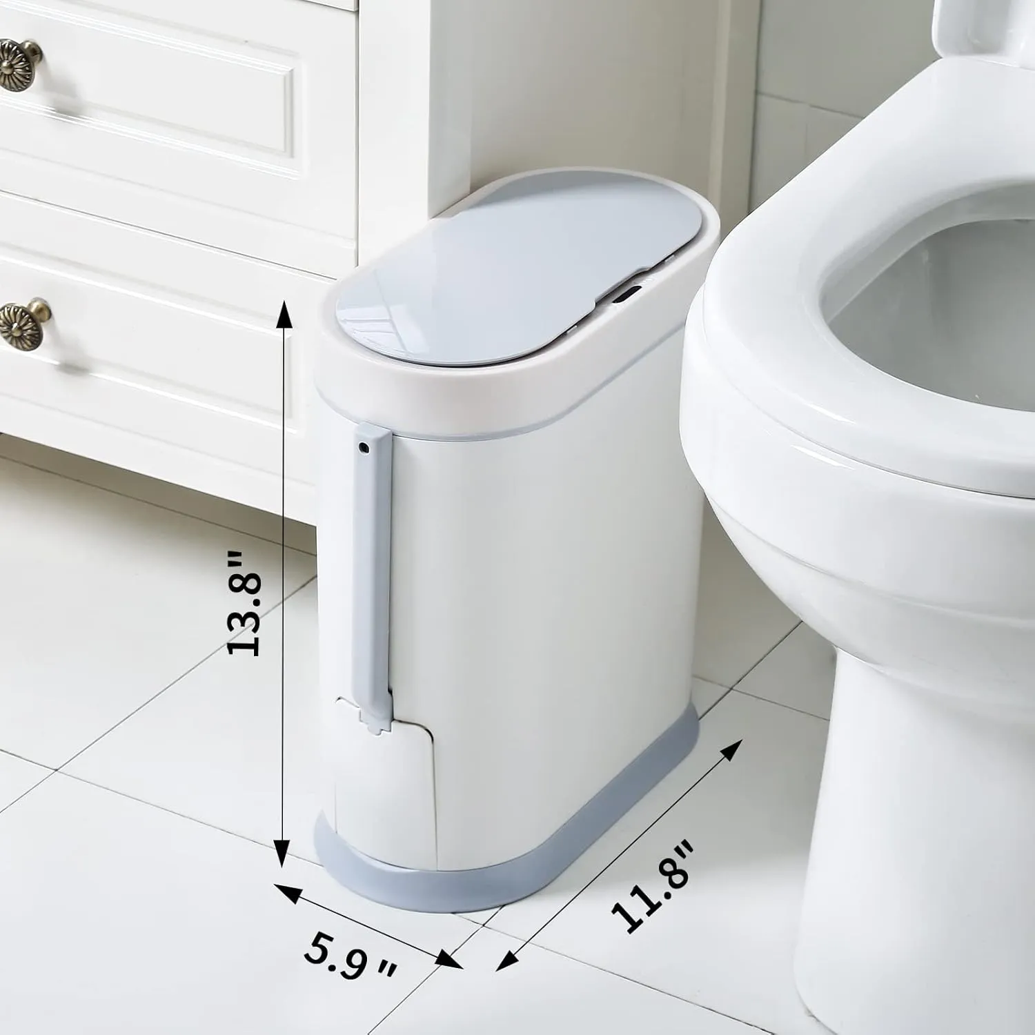 ELPHECO Bathroom Trash Can with Toilet Brush 2.5 Gallon Waterproof Trash Bin Smart Garbage can with lid Motion Sensor Waste Bin Automatic Garbage Bin for Bathroom(White)