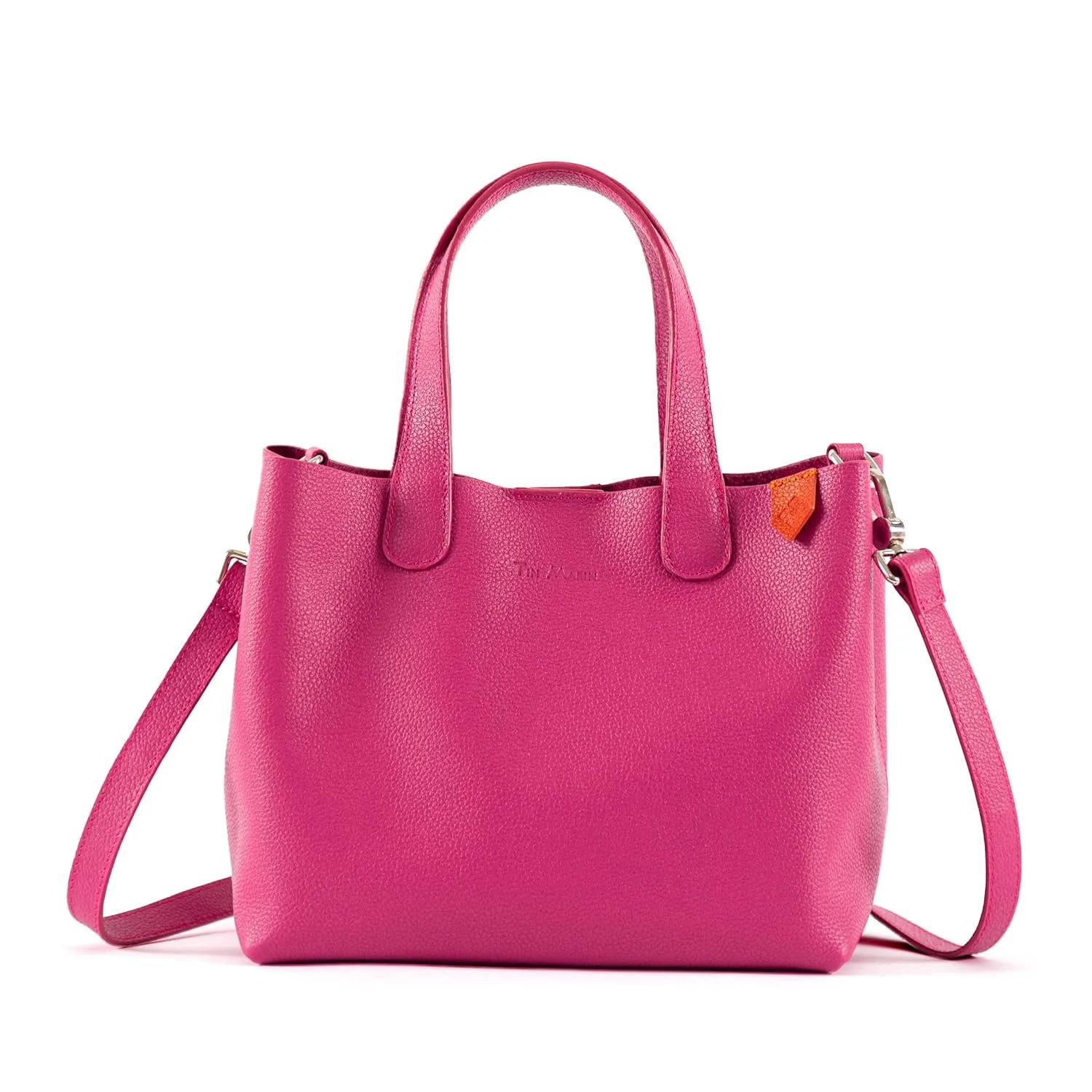 Emma Leather Crossbody - Hot Pink, Small Crossbody Leather Bag, Pink Leather Purse, Zipper Leather Pouch, Handmade Leather Bag, Colorblock Bag