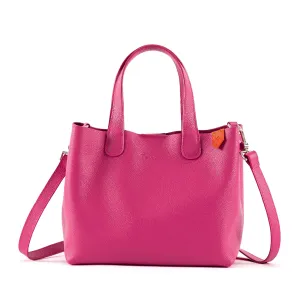 Emma Leather Crossbody - Hot Pink, Small Crossbody Leather Bag, Pink Leather Purse, Zipper Leather Pouch, Handmade Leather Bag, Colorblock Bag