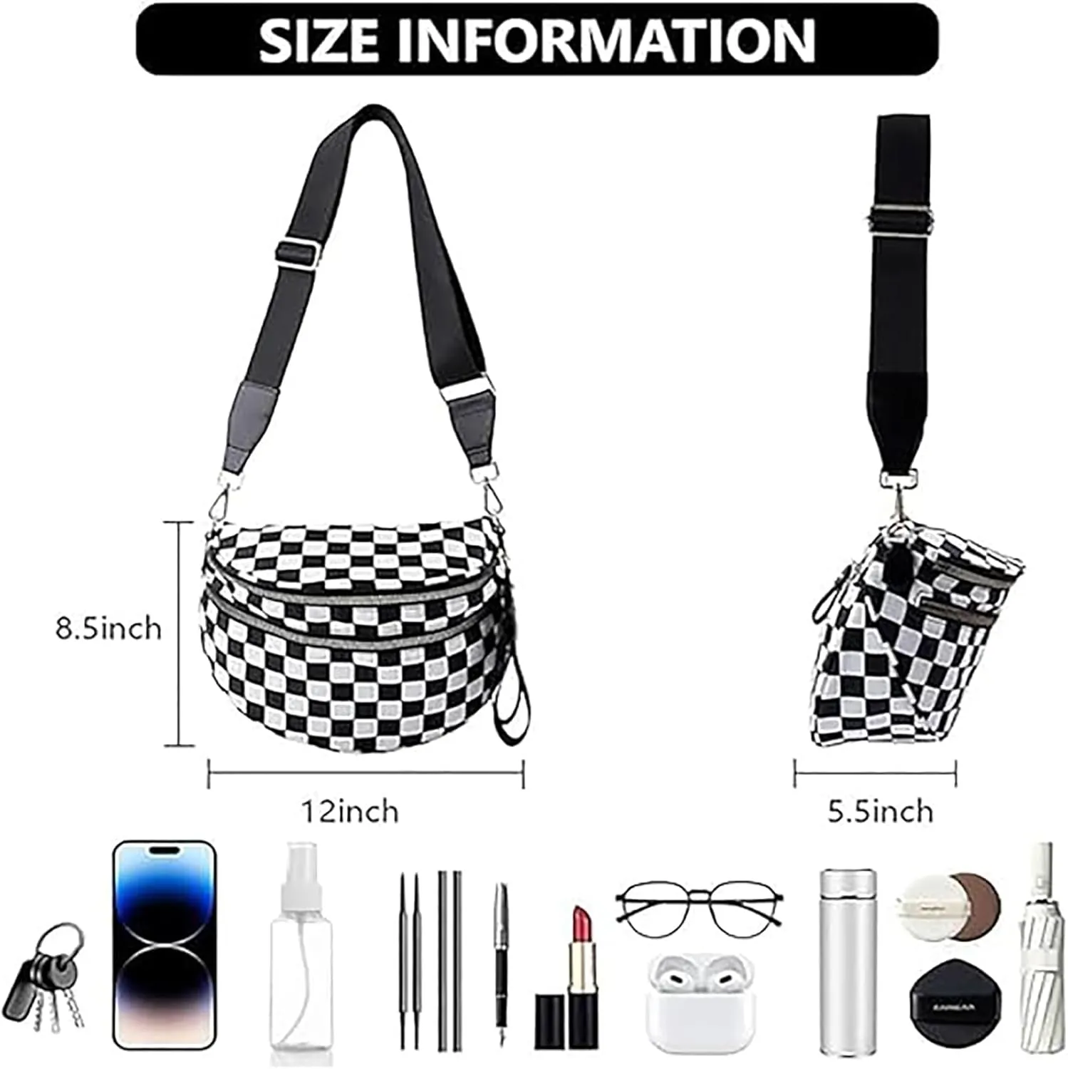 Emnafy Crossbody Bags For Women,The Roomiest Crossbody,Trendy Checkered Purse With Adjustable Strap,For Daily Travel
