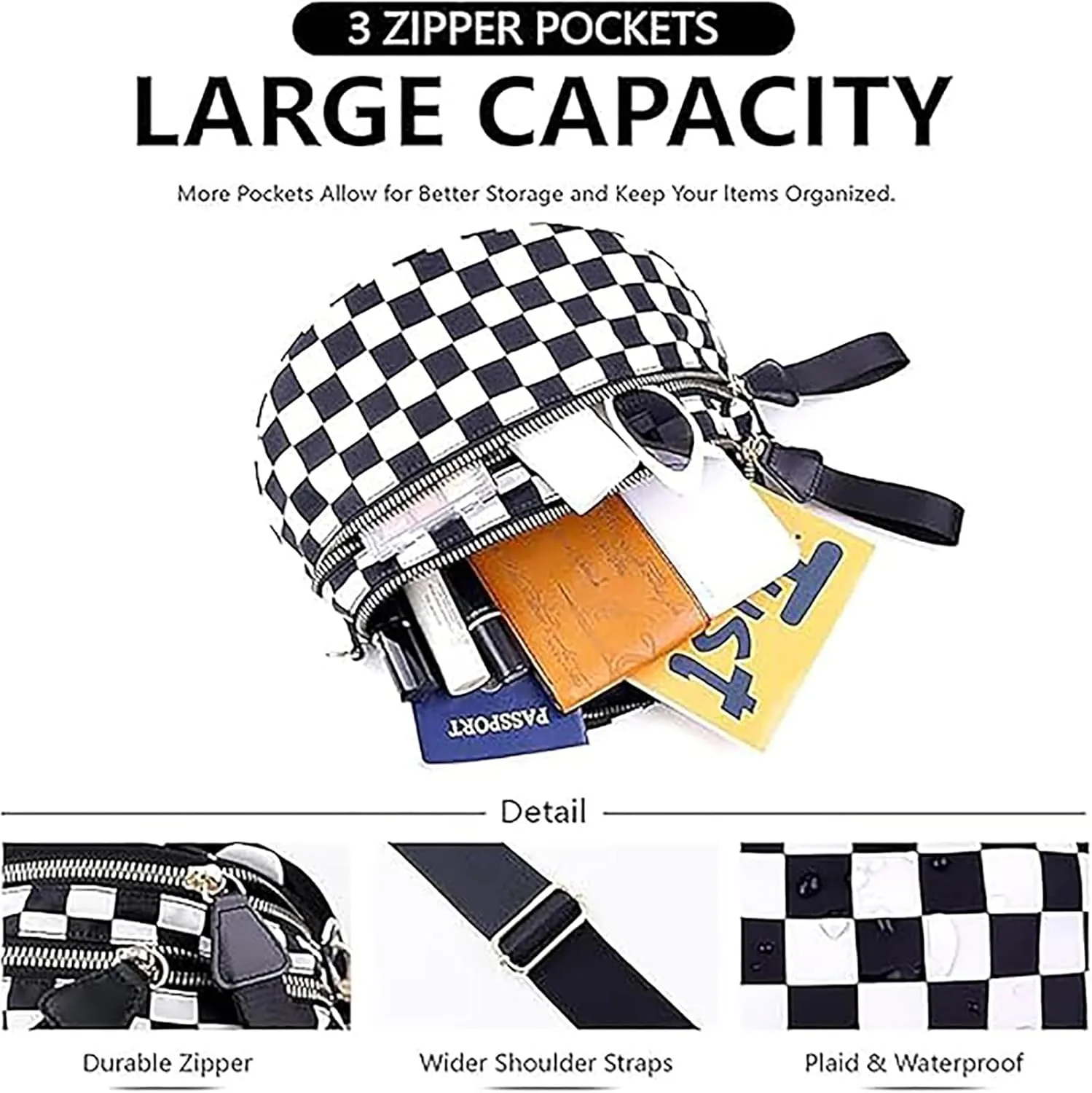 Emnafy Crossbody Bags For Women,The Roomiest Crossbody,Trendy Checkered Purse With Adjustable Strap,For Daily Travel
