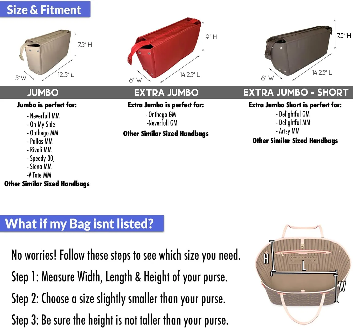 Exclusive Zippered Purse Organizer Insert For Handbag, Shaper For Speedy, Neverfull, On The Go & Graceful Totes (Extra Jumbo (Short), Red)