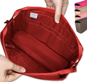 Exclusive Zippered Purse Organizer Insert For Handbag, Shaper For Speedy, Neverfull, On The Go & Graceful Totes (Extra Jumbo (Short), Red)