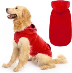 EXPAWLORER Dog Hoodie with Pocket, Polar Fleece Dog Sweatshirt Fall Cold Winter Sleeveless Sweater with Hood, Warm Cozy Pet Clothes for Small to Large Dogs Boys and Girls (Red, XL)