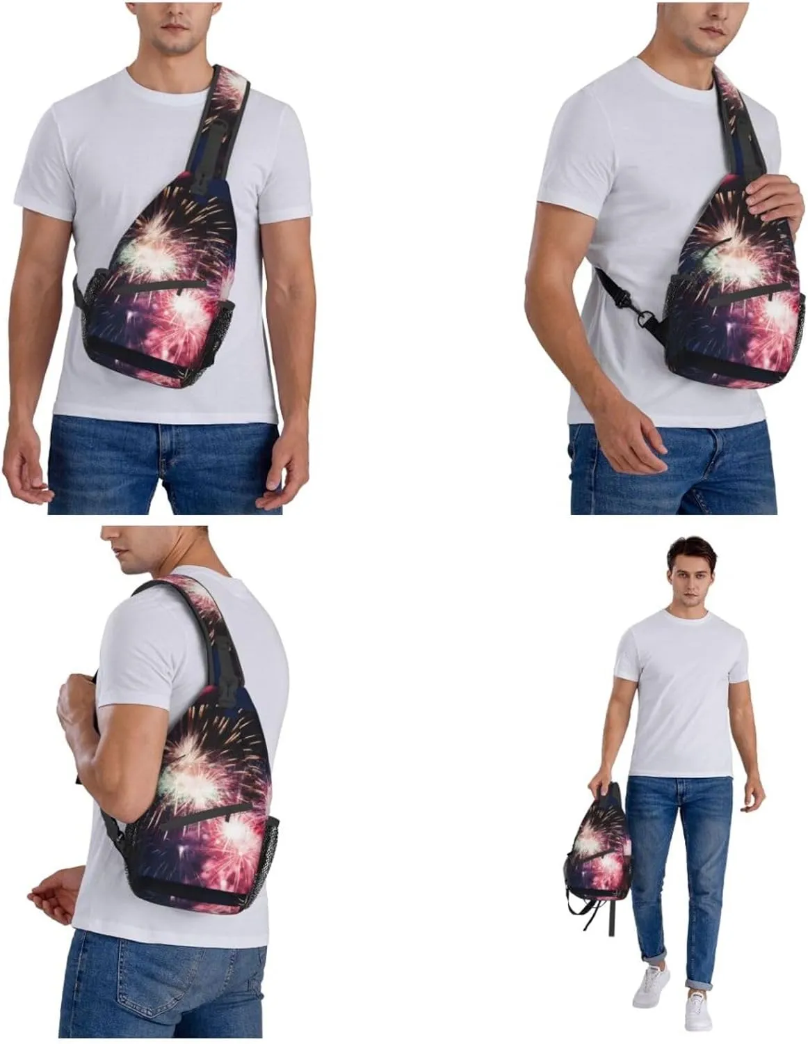 Explosion Firework Print Men'S Casual Crossbody Chest Bag - A Versatile Accessory For Everyday Use And Short Trips