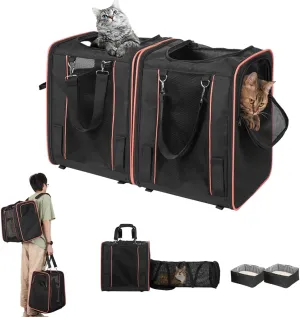 Extra Large Cat Carrier with Litter Box for 2 Cats, SOFE Sided Cat Carrier with Tunnel, Portable Cat Travel Carrier for Cats Small Dogs Up to 20LBS, Pet Carrier for Travel Hiking Camping Outdoor