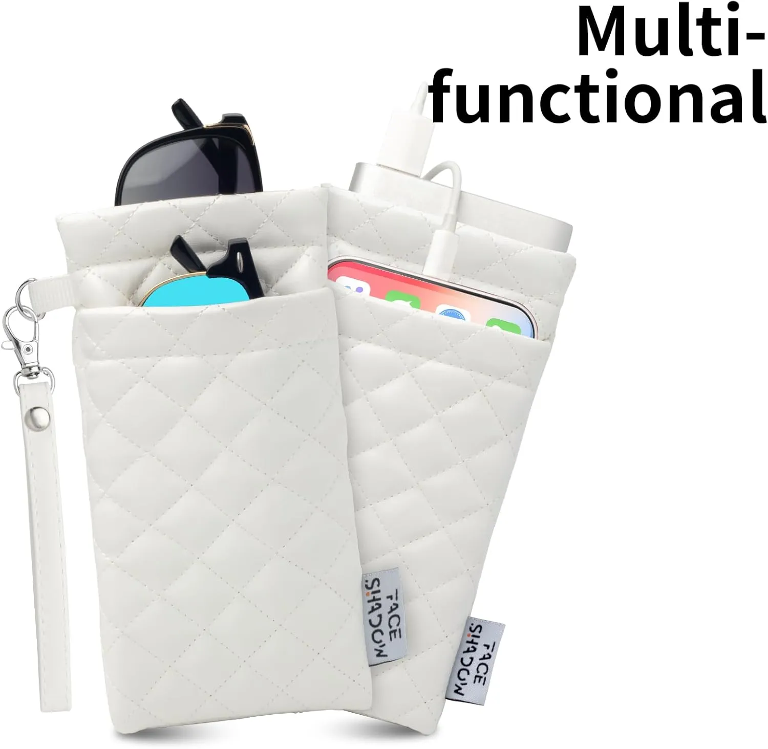 Face Shadow Double Glasses Case Soft Eyeglass Case For Women Men Squeeze Top Sunglasses Case With Cleaning Cloth