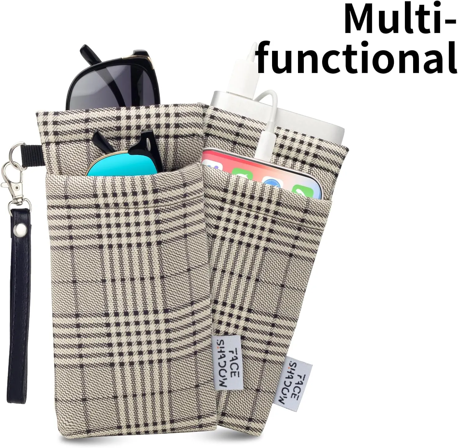 Face Shadow Double Glasses Case Soft Eyeglass Case For Women Men Squeeze Top Sunglasses Case With Cleaning Cloth