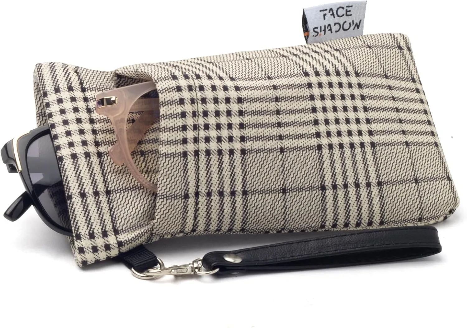 Face Shadow Double Glasses Case Soft Eyeglass Case For Women Men Squeeze Top Sunglasses Case With Cleaning Cloth