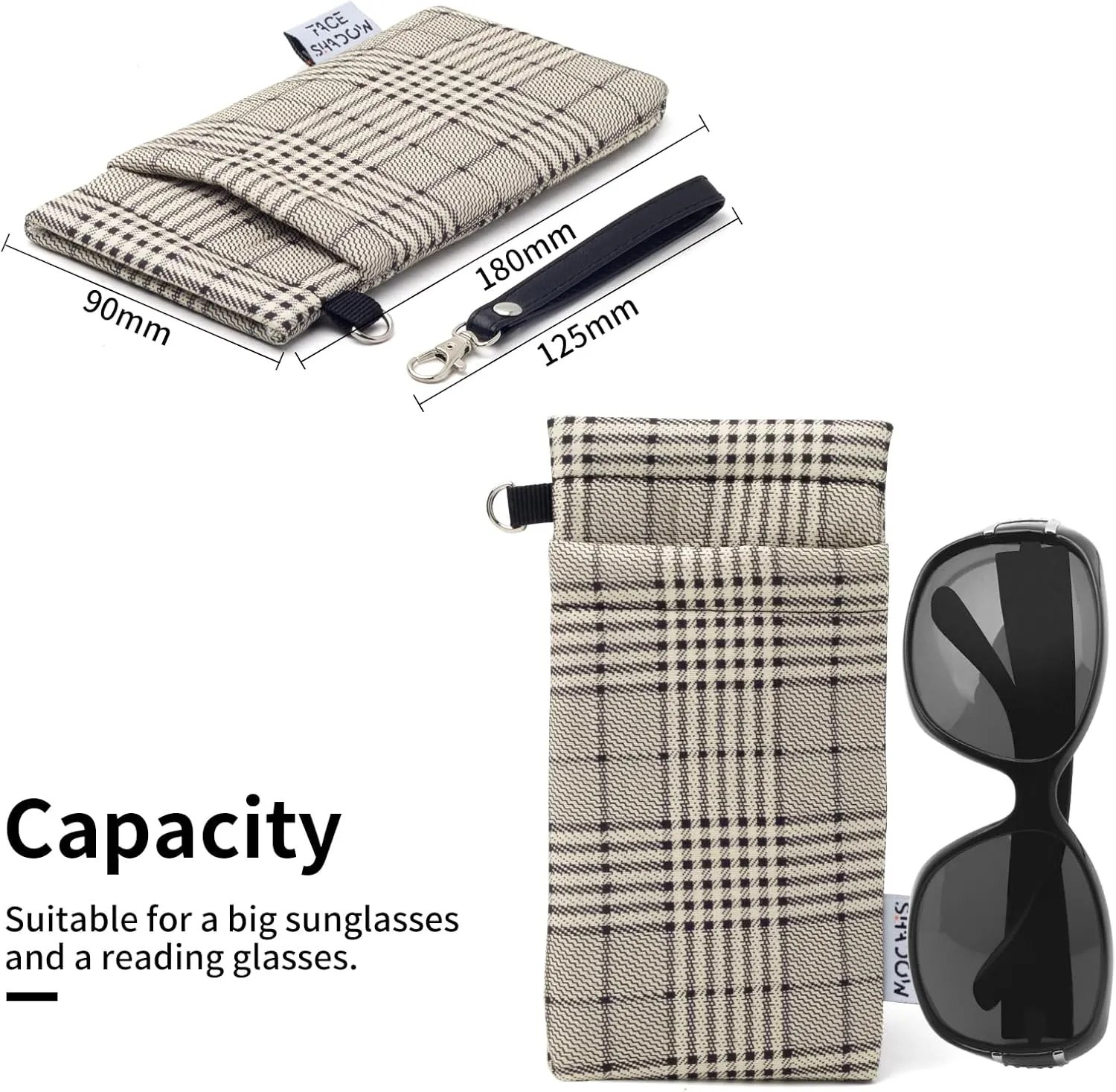Face Shadow Double Glasses Case Soft Eyeglass Case For Women Men Squeeze Top Sunglasses Case With Cleaning Cloth