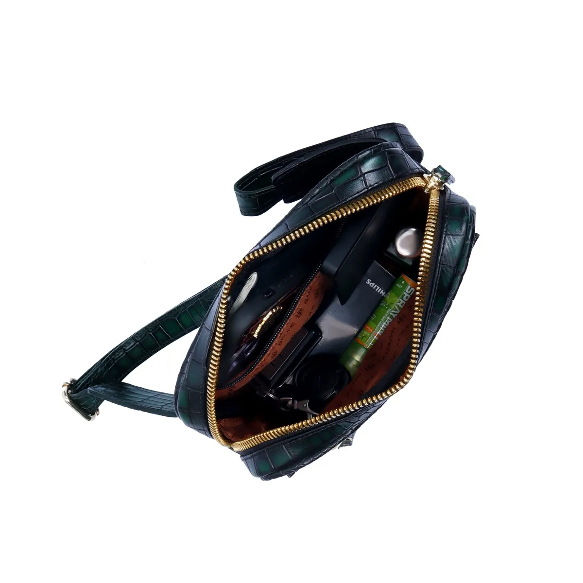 Fanny Pack In Green Croco Texture Leather