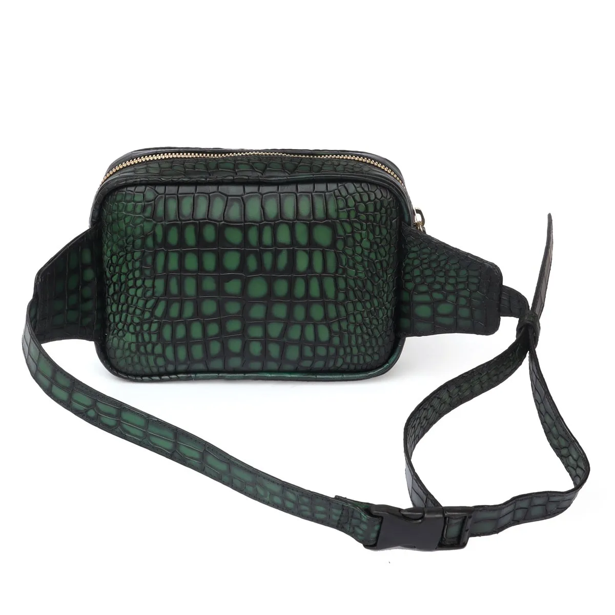 Fanny Pack In Green Croco Texture Leather