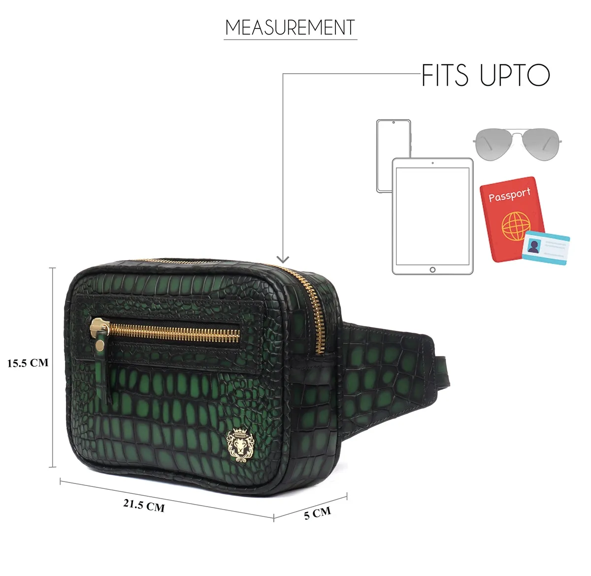Fanny Pack In Green Croco Texture Leather