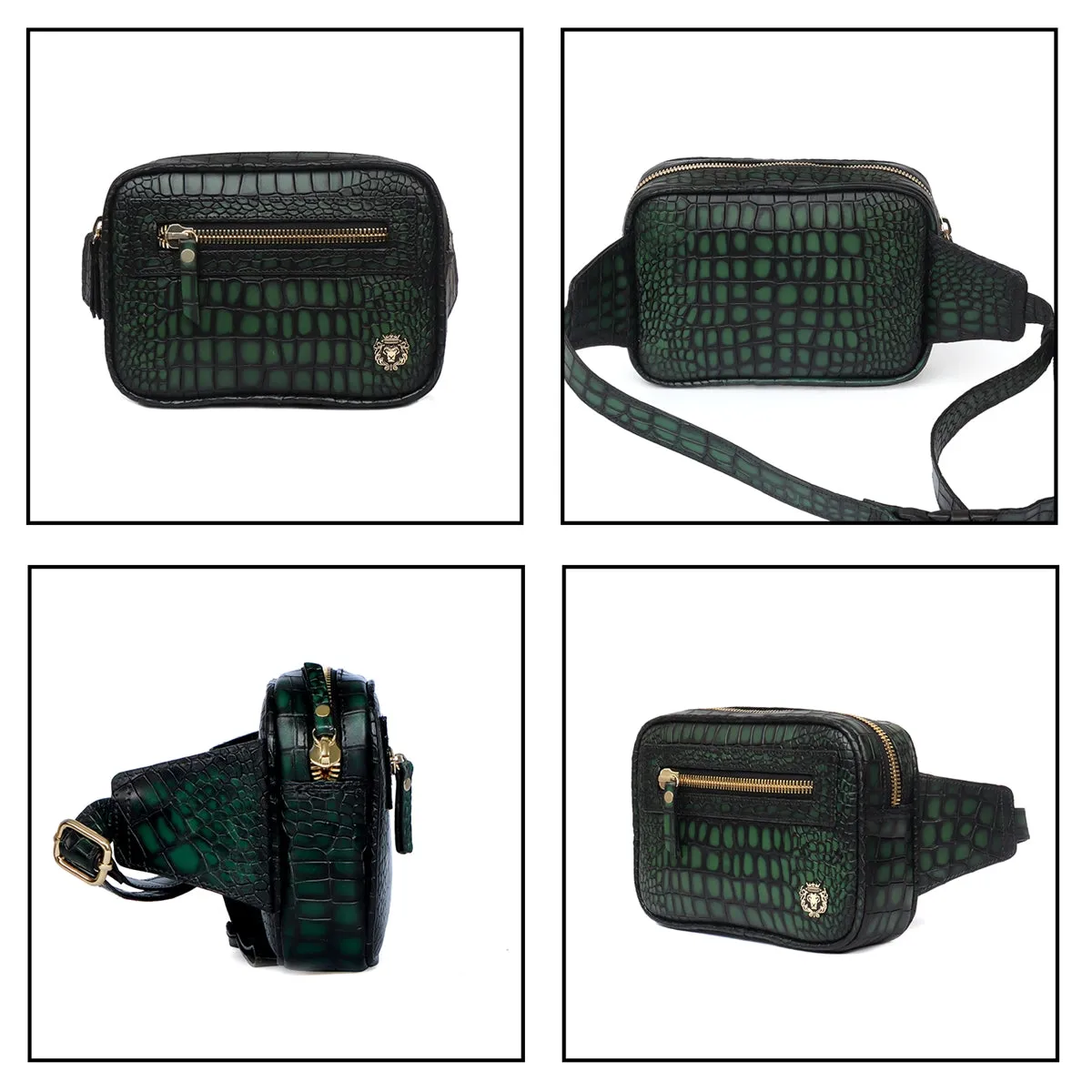 Fanny Pack In Green Croco Texture Leather