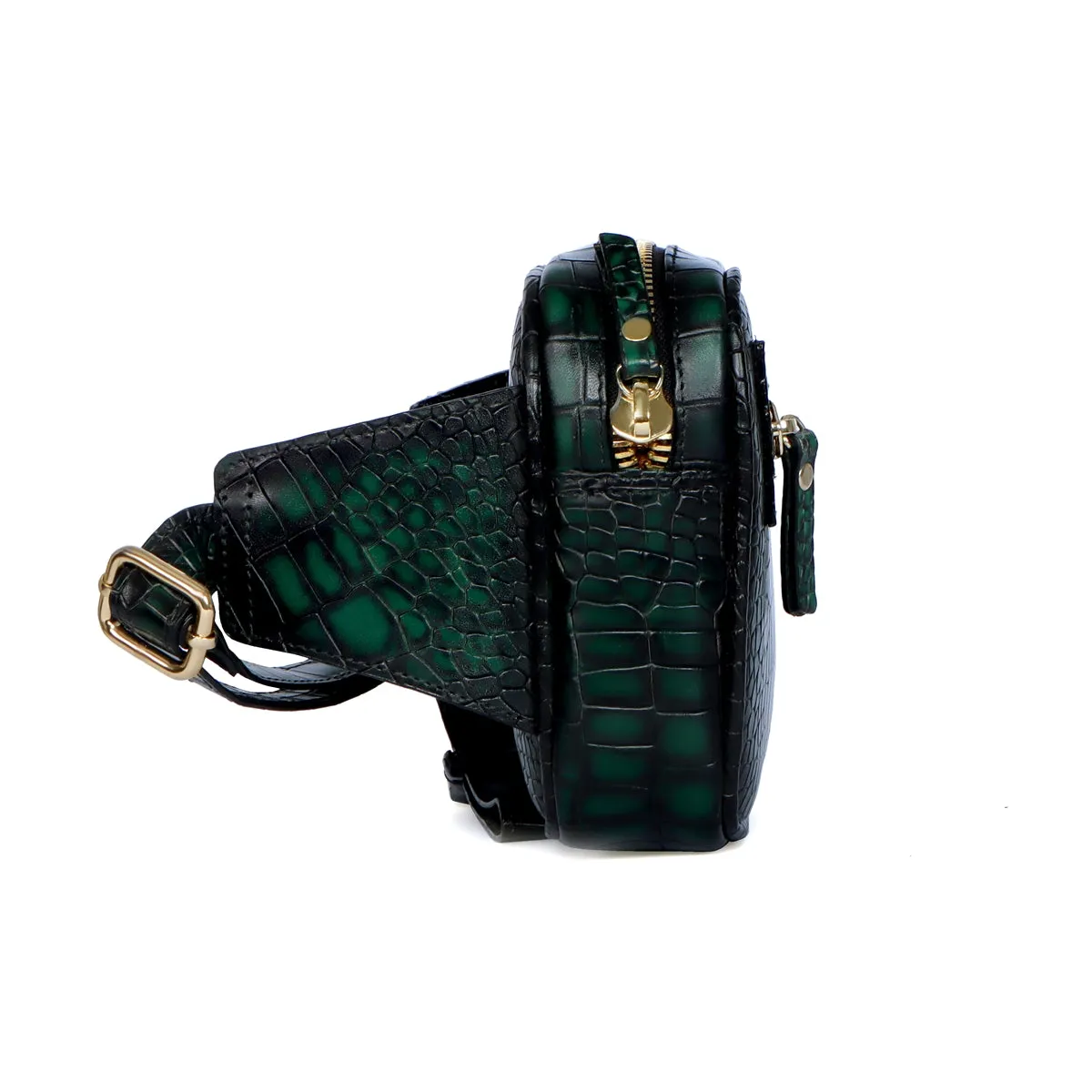 Fanny Pack In Green Croco Texture Leather
