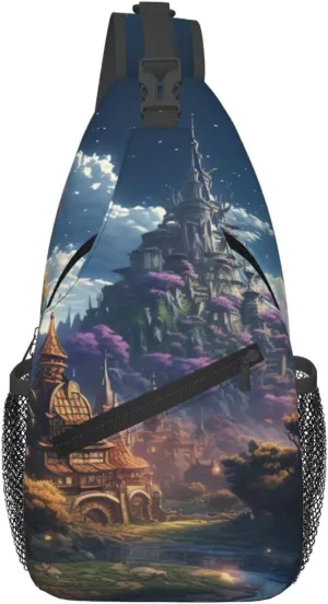 Fantasy Town Sling Backpack Cross Chest Bag Travel Crossbody Bags for Men Women Fashion Daypack