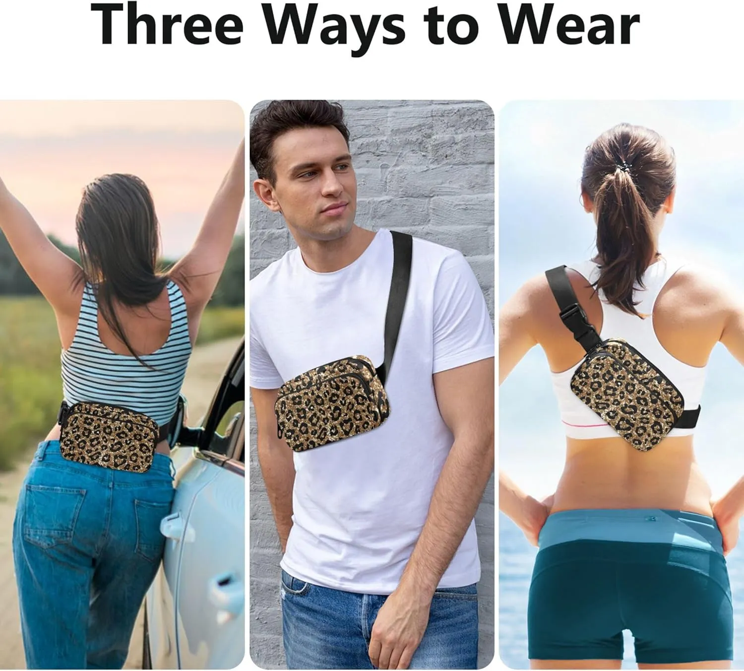 Fashion Gold Glitter Fanny Packs for Women Waterproof Anti Theft Belt Bag Cute Travel Waist Bag